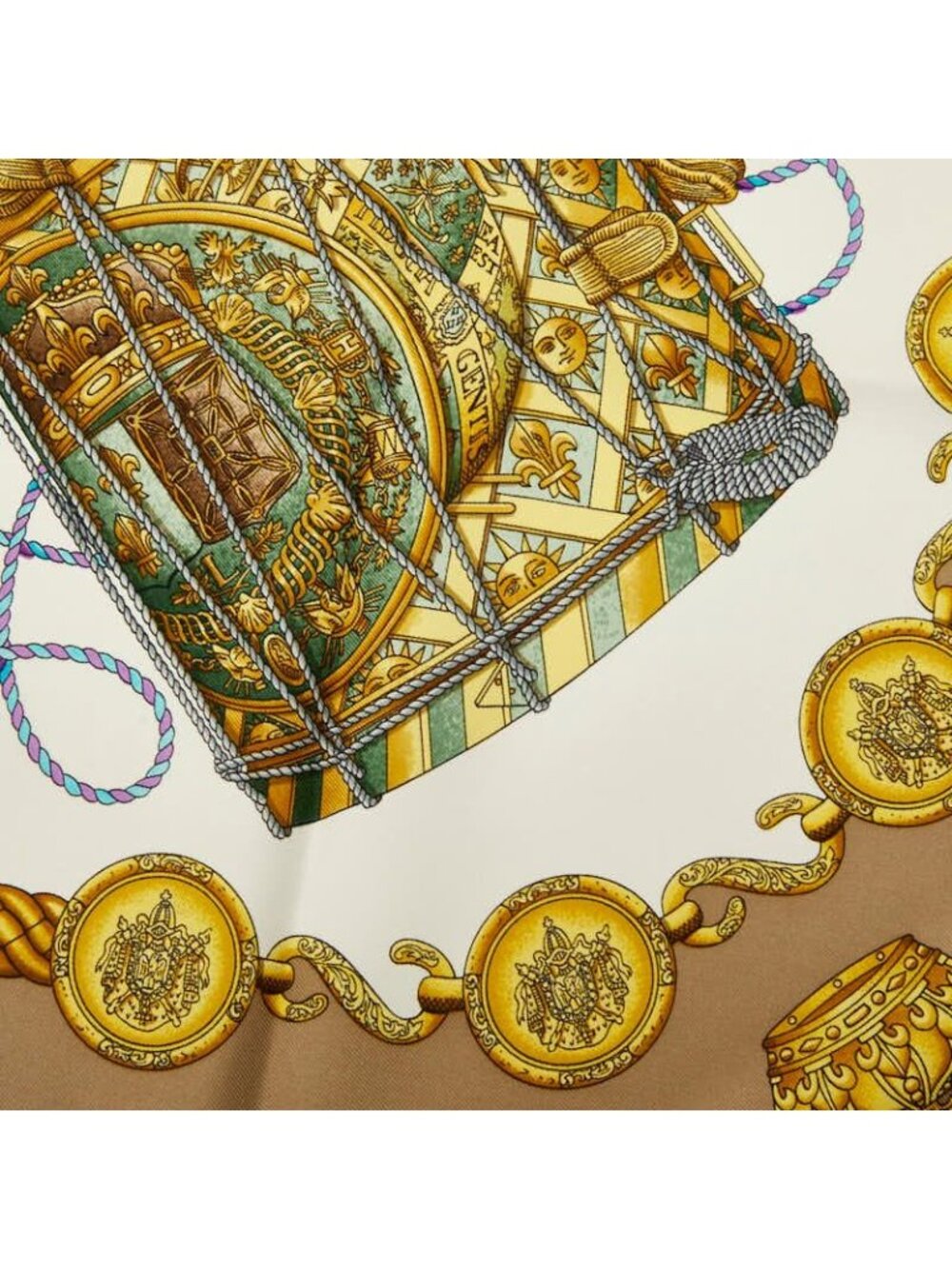 Hermes Carre 90 les Tambours Taiko Beige Scarf White Multicolor Silk - Picture 2 of 6